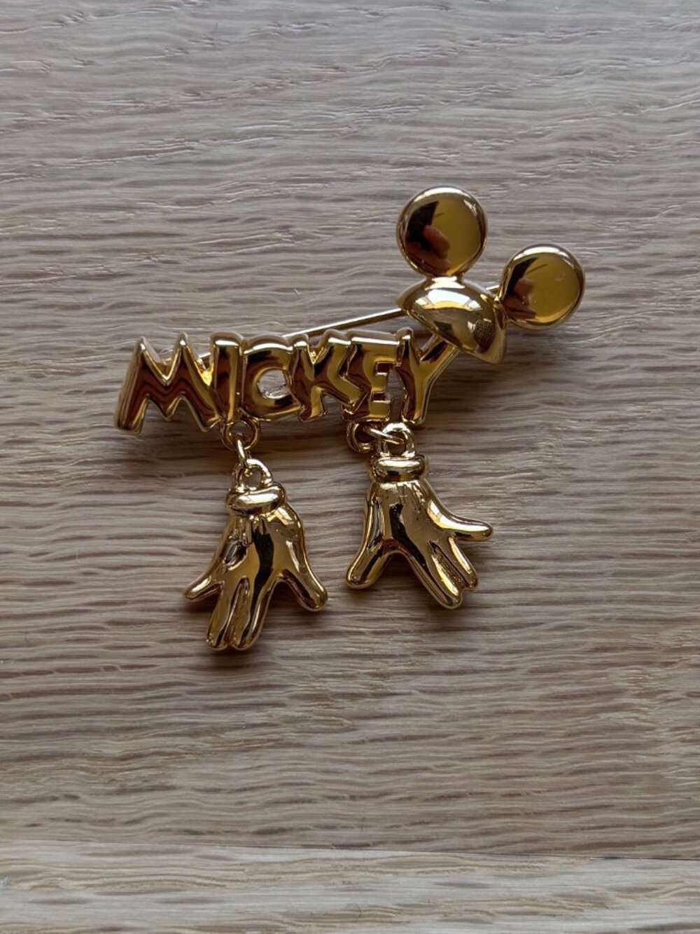 Vintage Mickey Mouse Ears & Gloves Block Letter Disney Stamped Brooch Pin
